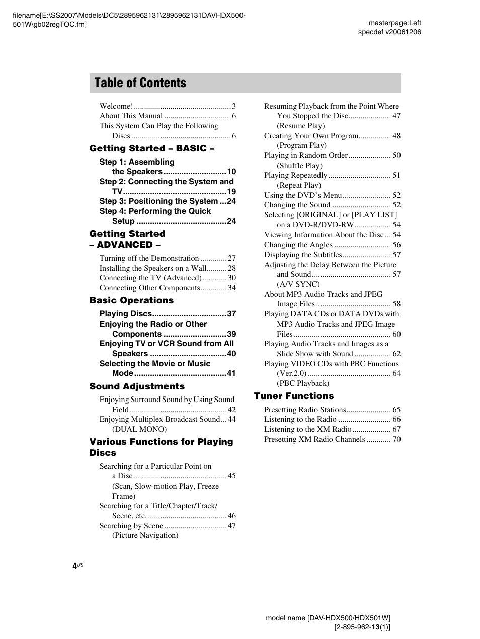 Sony DAV-HDX500 User Manual | Page 4 / 120
