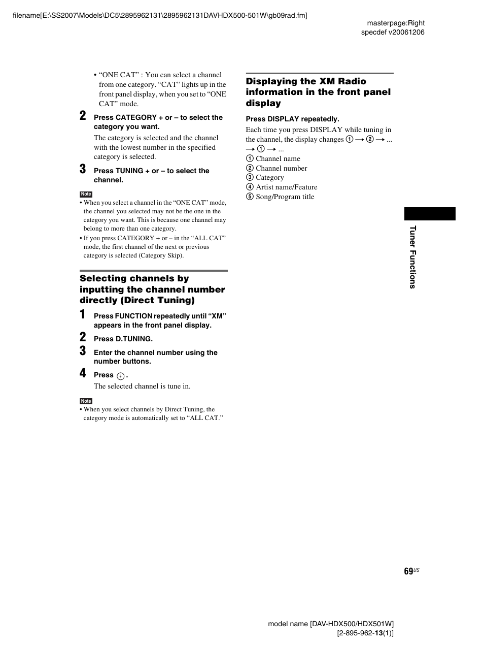 Sony DAV-HDX500 User Manual | Page 69 / 120