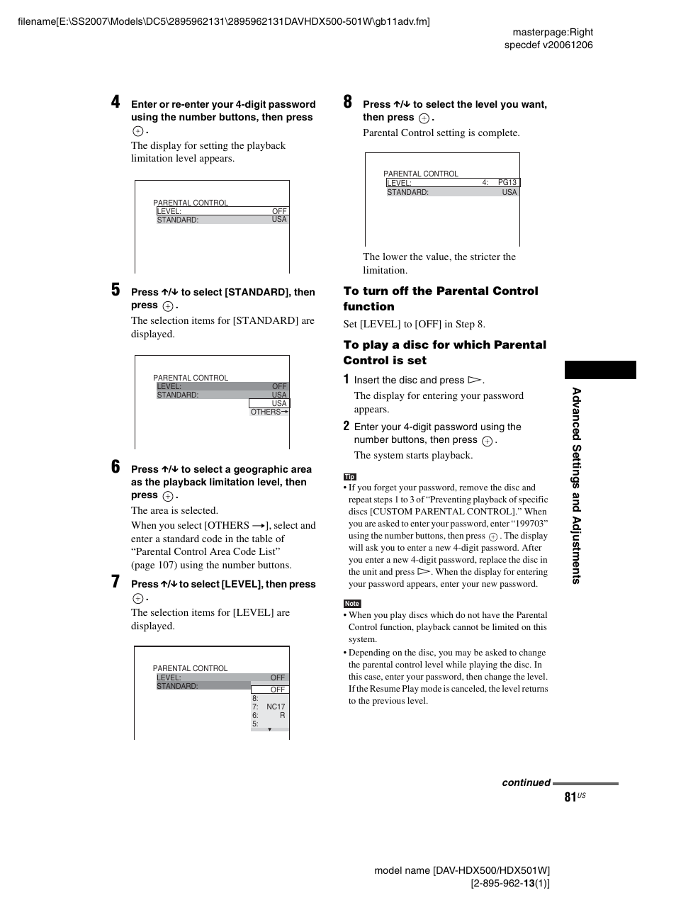 Sony DAV-HDX500 User Manual | Page 81 / 120