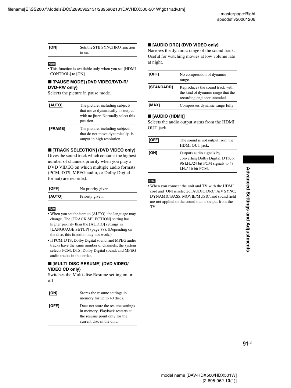 Sony DAV-HDX500 User Manual | Page 91 / 120