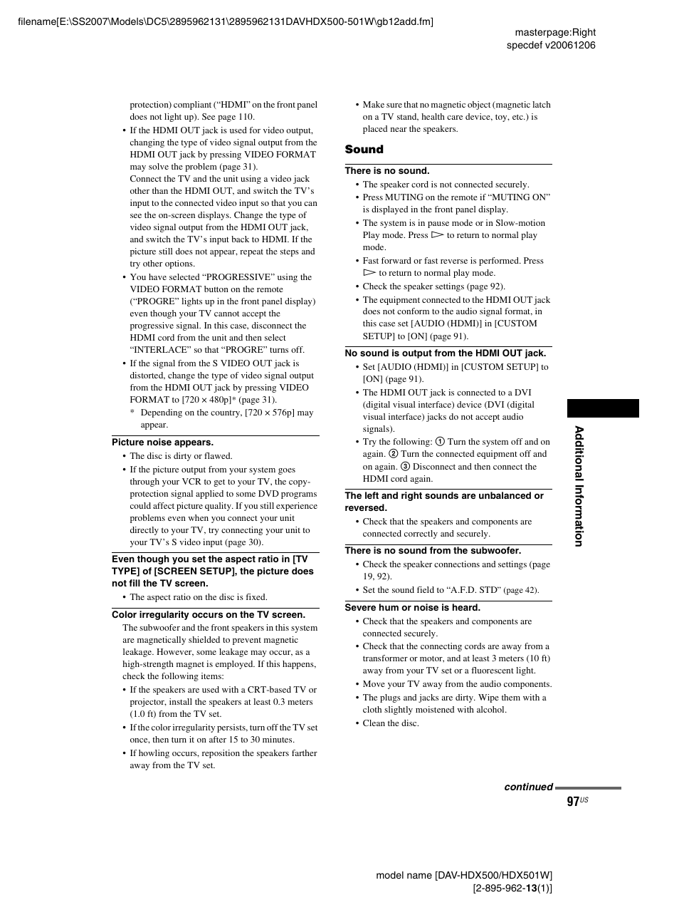 Sony DAV-HDX500 User Manual | Page 97 / 120