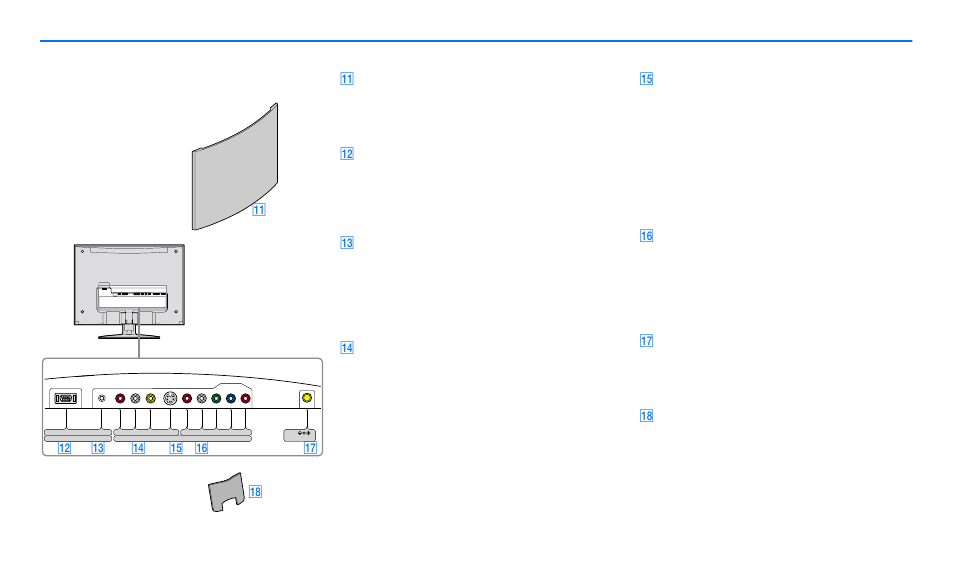 Identification des pièces et commandes (suite), Qa panneau arrièr e (pages 10 et 14), Qs entrée hd15 pour entrée pc (rvb analogique) | Qd prise d’entrée audio pour entrée pc (page 11), Qf entrée composite (page 12), Qg entrée s-vi déo (page 12), Qh composante vidéo et entrée audio (page 12), Qj connecteur d’entrée c. c. (page 13), Qk gaine de câble (pages 10 et 14), Qs qd qf qg qh qj qk | Sony SDM-V72W User Manual | Page 91 / 127