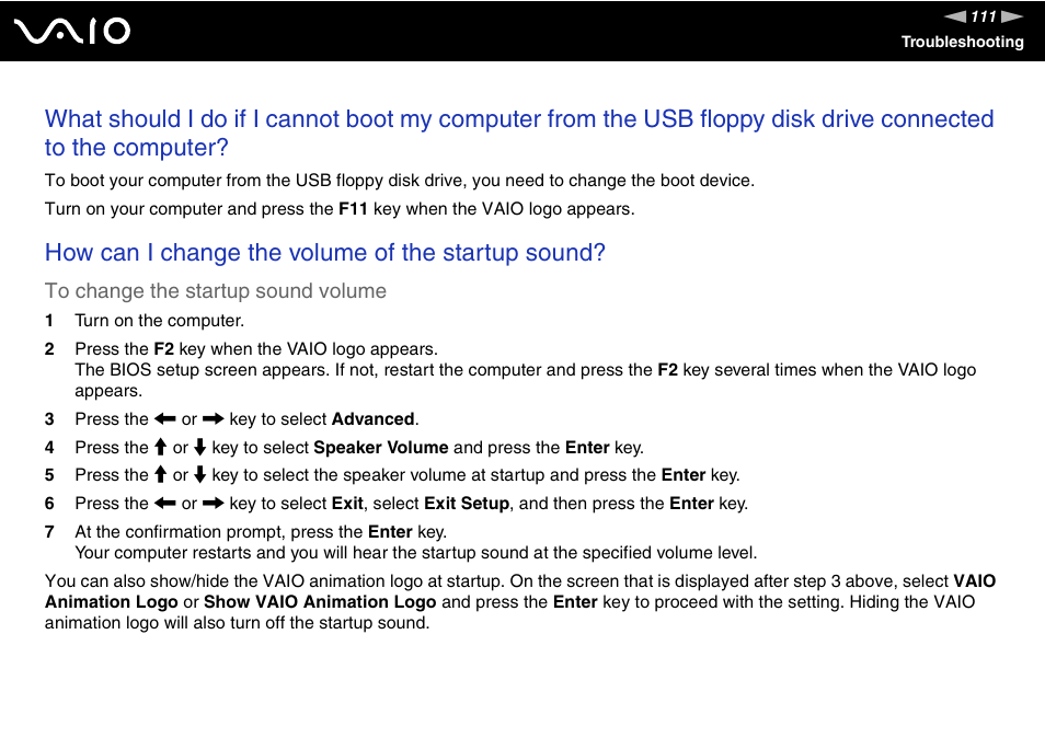 How can i change the volume of the startup sound | Sony VAIO VGN-N300 User Manual | Page 111 / 154