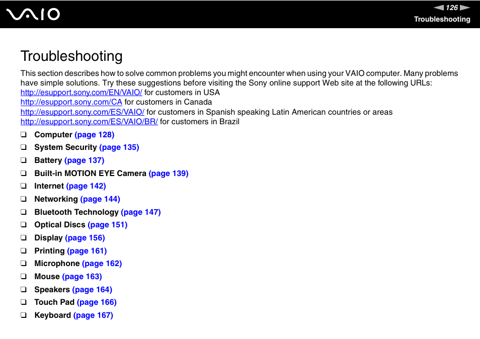 Troubleshooting | Sony VAIO VGN-FZ Series User Manual | Page 126 / 191