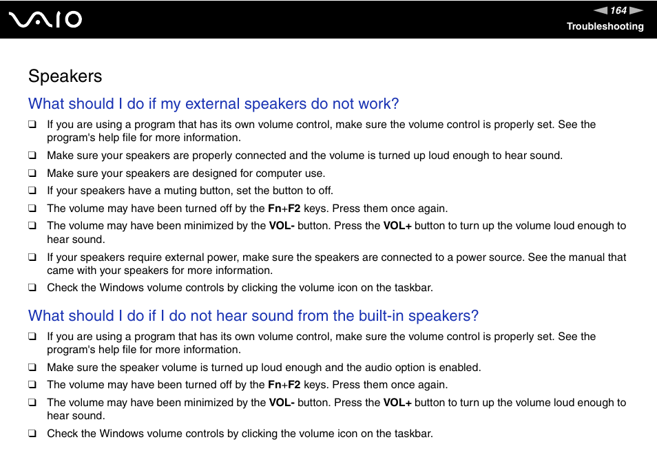 Speakers | Sony VAIO VGN-FZ Series User Manual | Page 164 / 191