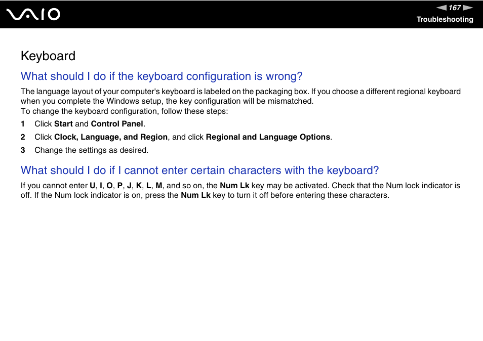 Keyboard | Sony VAIO VGN-FZ Series User Manual | Page 167 / 191