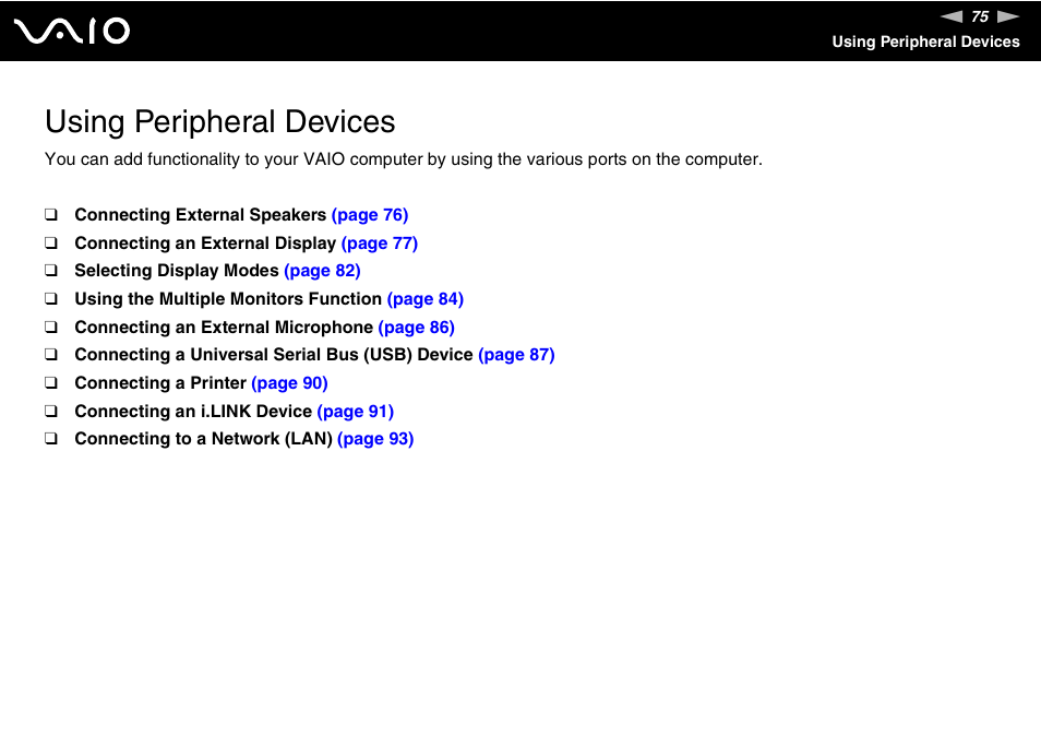 Using peripheral devices | Sony VAIO VGN-FZ Series User Manual | Page 75 / 191