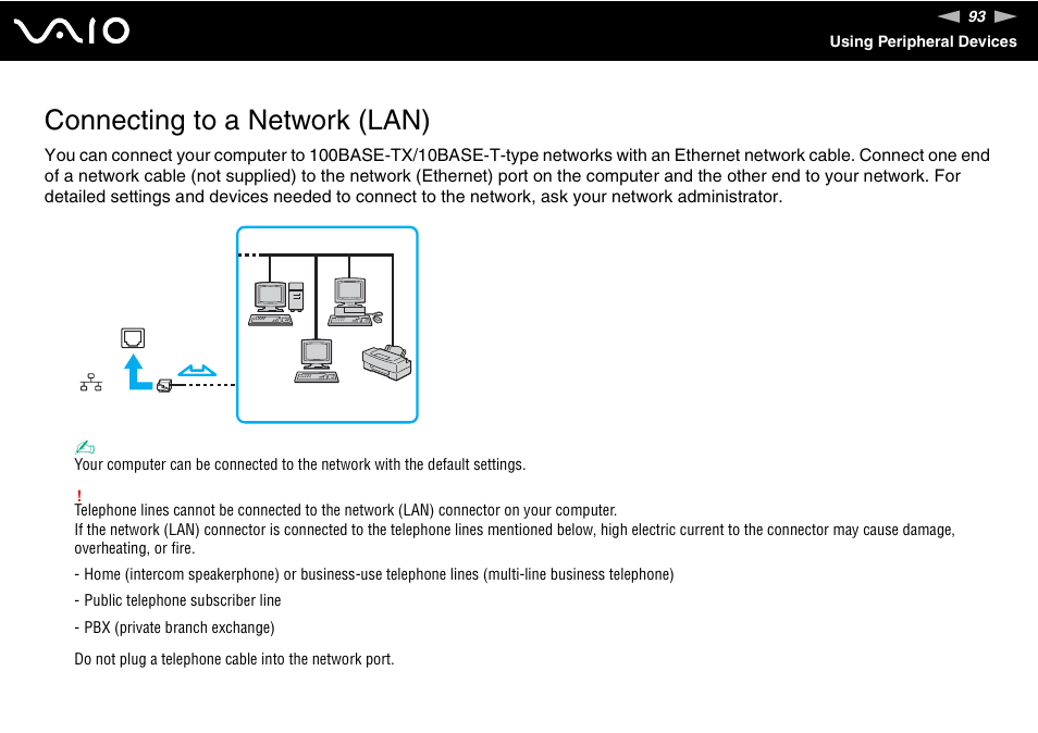 Connecting to a network (lan) | Sony VAIO VGN-FZ Series User Manual | Page 93 / 191