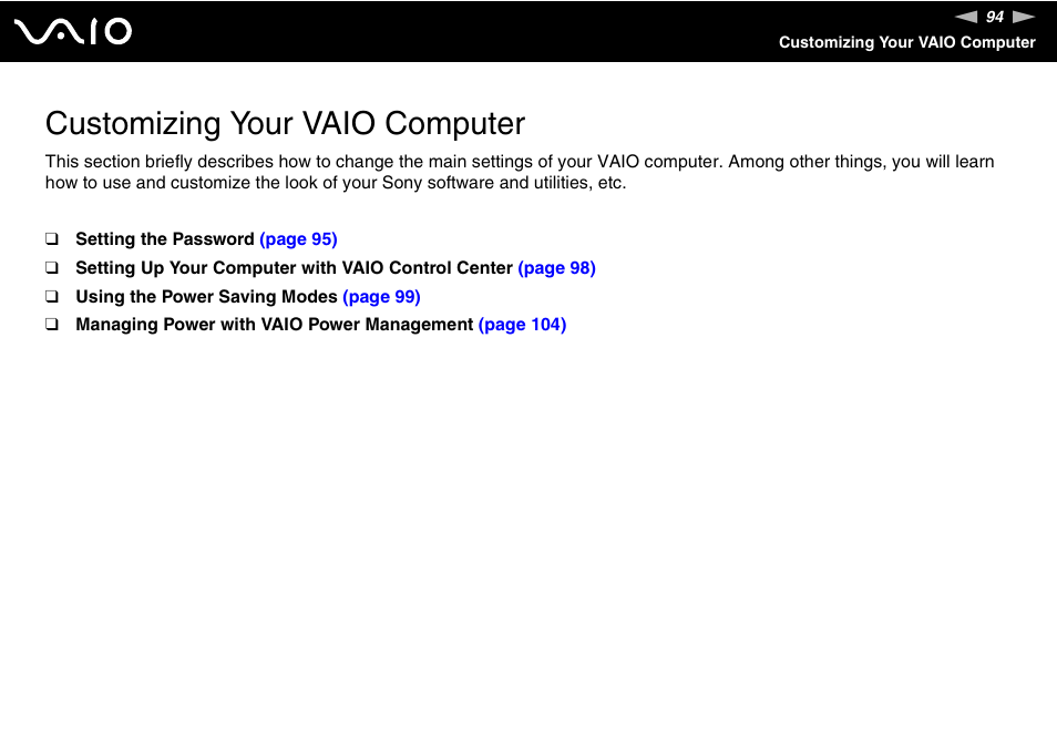 Customizing your vaio computer | Sony VAIO VGN-FZ Series User Manual | Page 94 / 191