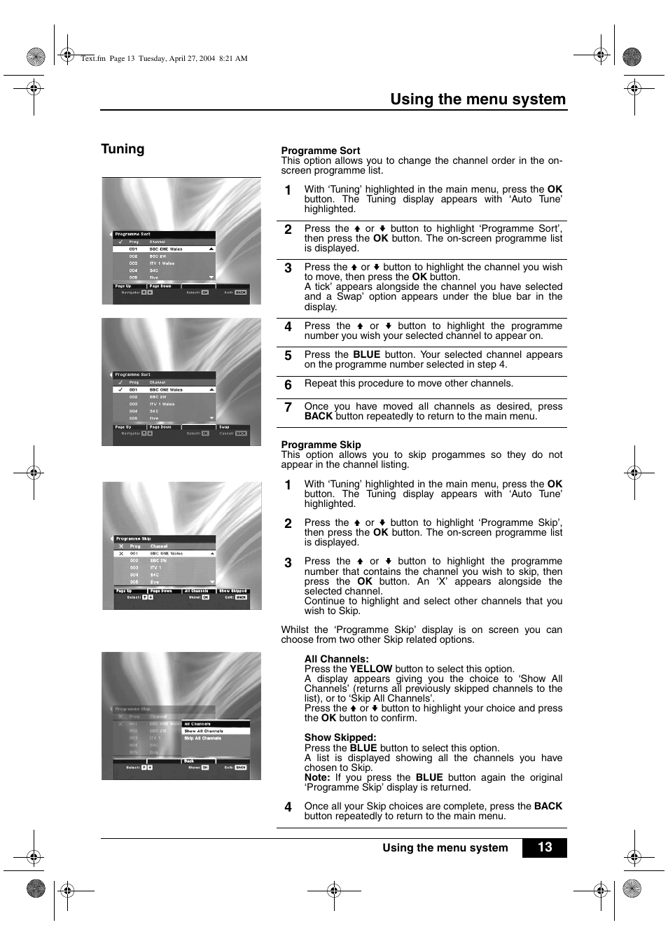 Using the menu system | Sony VTX-D800U User Manual | Page 15 / 28
