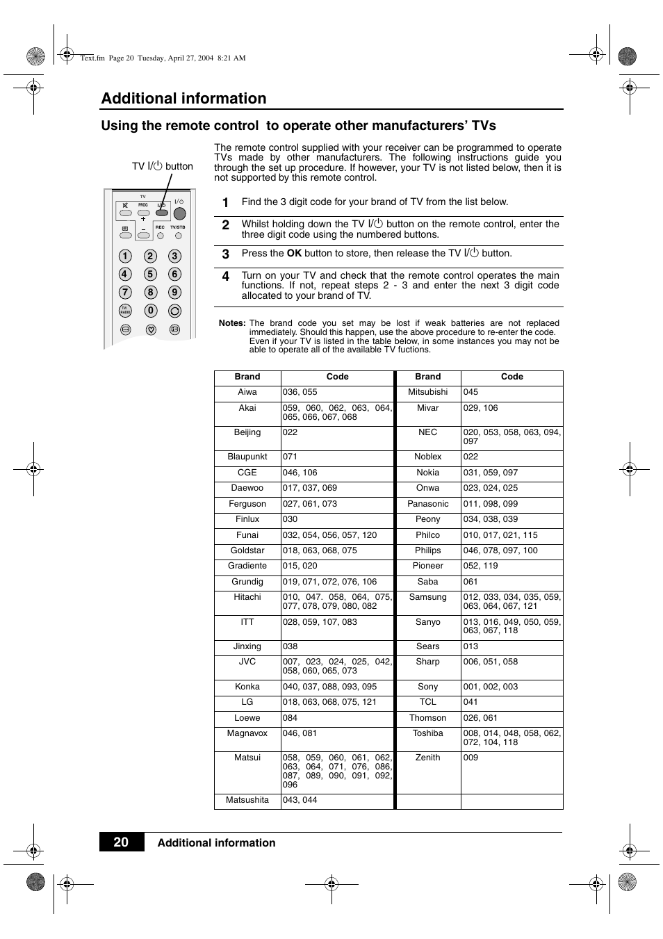 Additional information | Sony VTX-D800U User Manual | Page 22 / 28