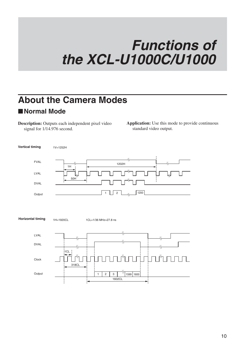 Functions of the xcl-u1000c/u1000, About the camera modes, Normal mode | Sony XCL-U1000 User Manual | Page 10 / 27