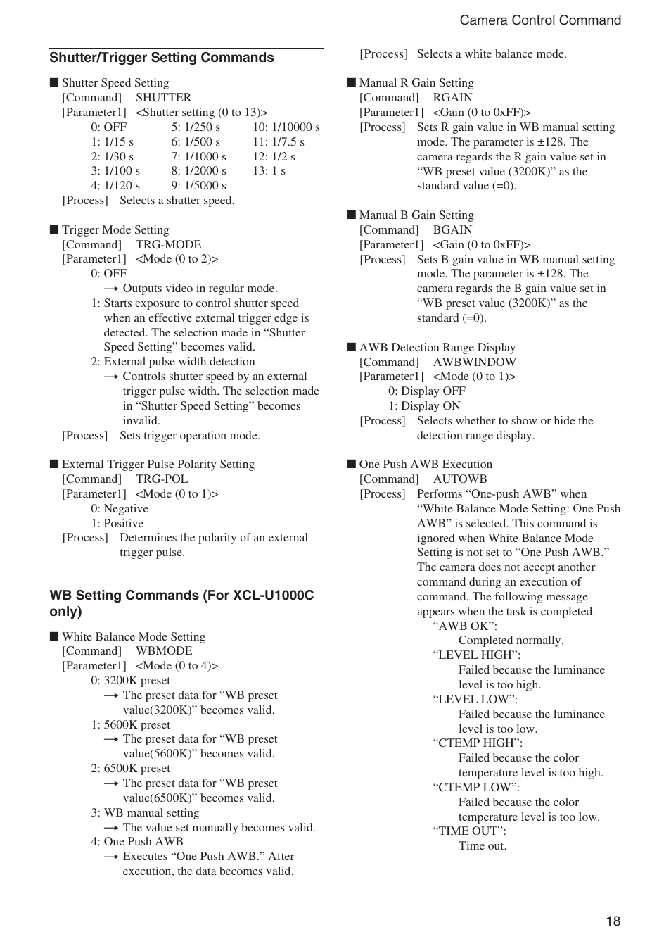 Sony XCL-U1000 User Manual | Page 18 / 27