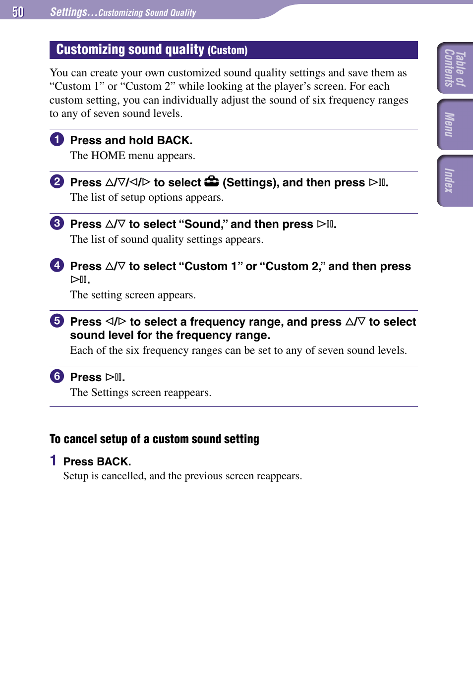 Customizing sound quality | Sony NW-A3000 Series User Manual | Page 50 / 109
