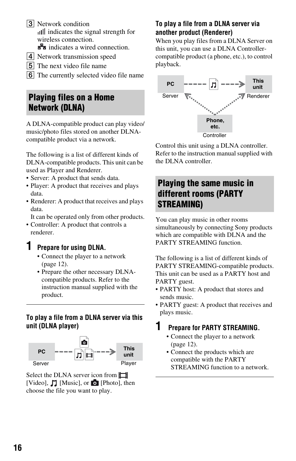 Playing files on a home network (dlna) | Sony BLU-RAY DISCTM BDP-S480 User Manual | Page 16 / 35