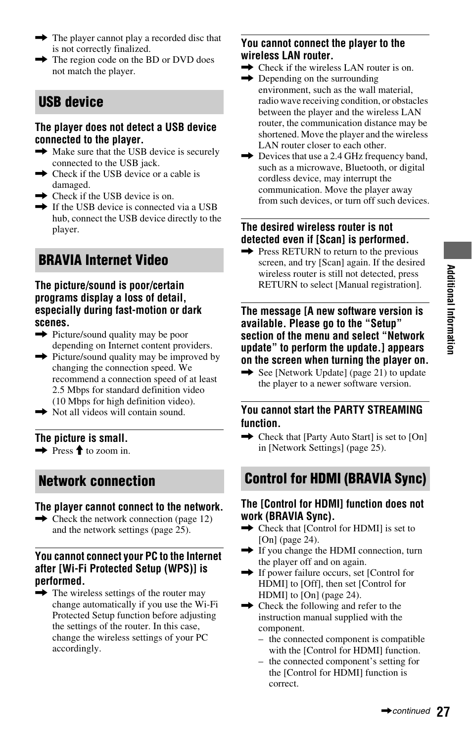 Sony BLU-RAY DISCTM BDP-S480 User Manual | Page 27 / 35