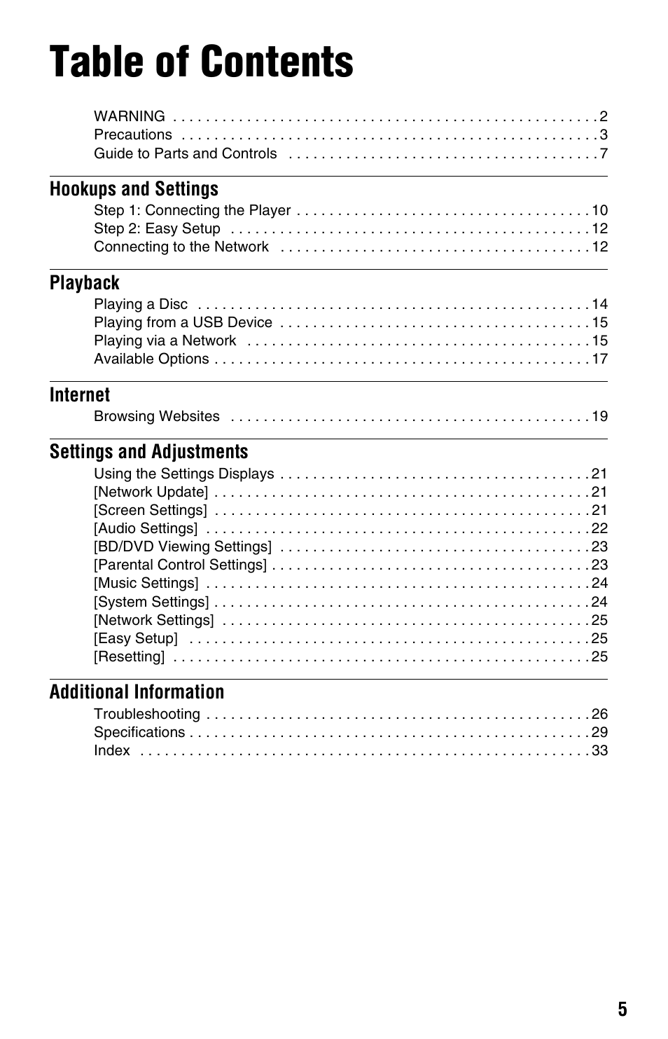 Sony BLU-RAY DISCTM BDP-S480 User Manual | Page 5 / 35