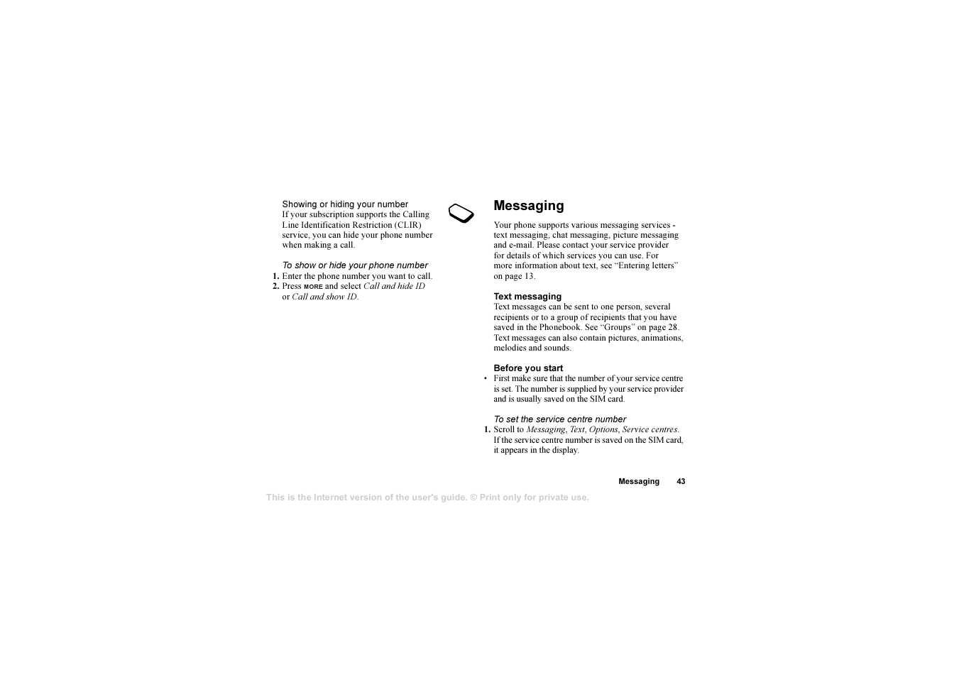 Messaging, Messaging 43 | Sony T610 User Manual | Page 43 / 95