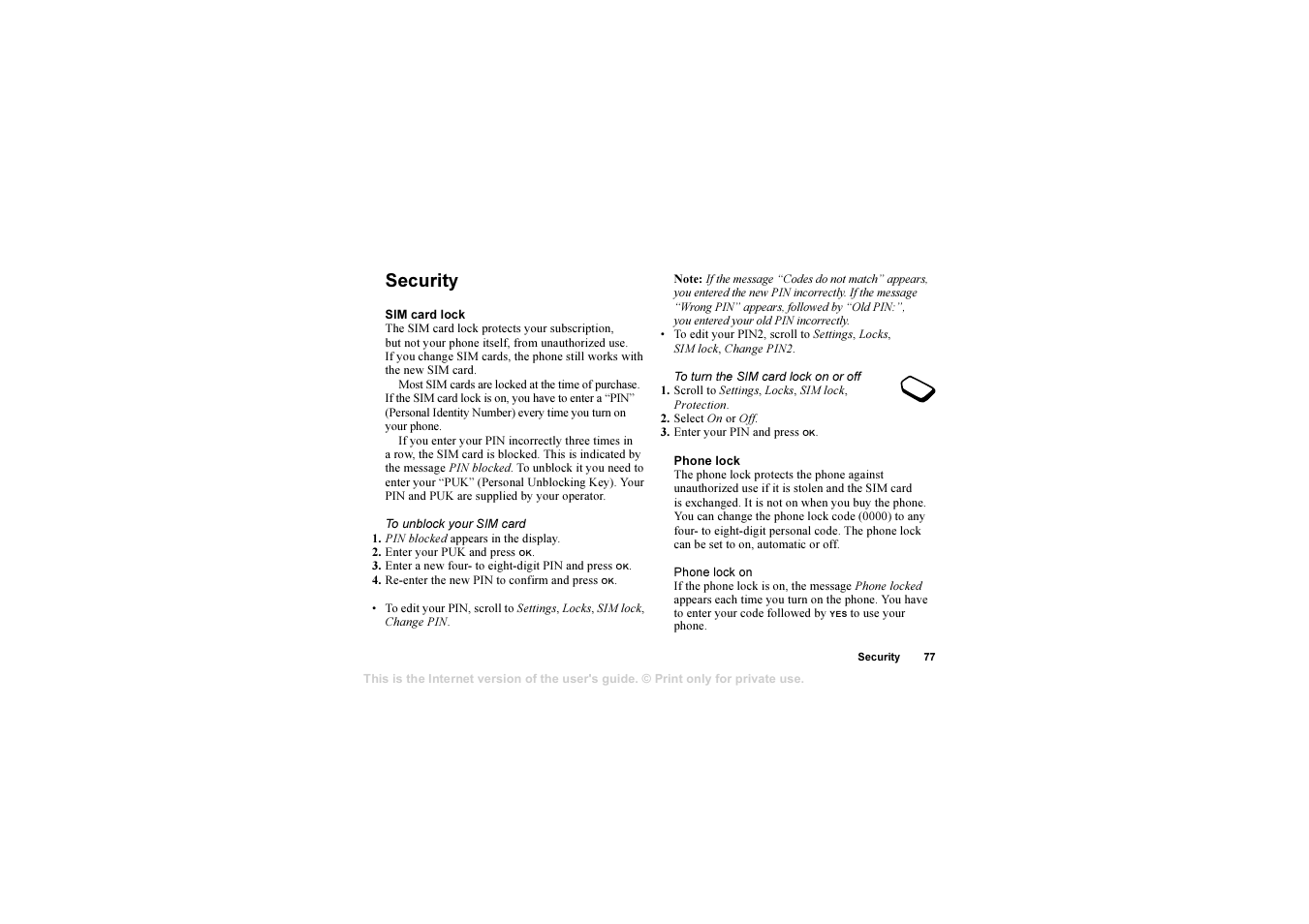 Security, Security 77 | Sony T610 User Manual | Page 77 / 95