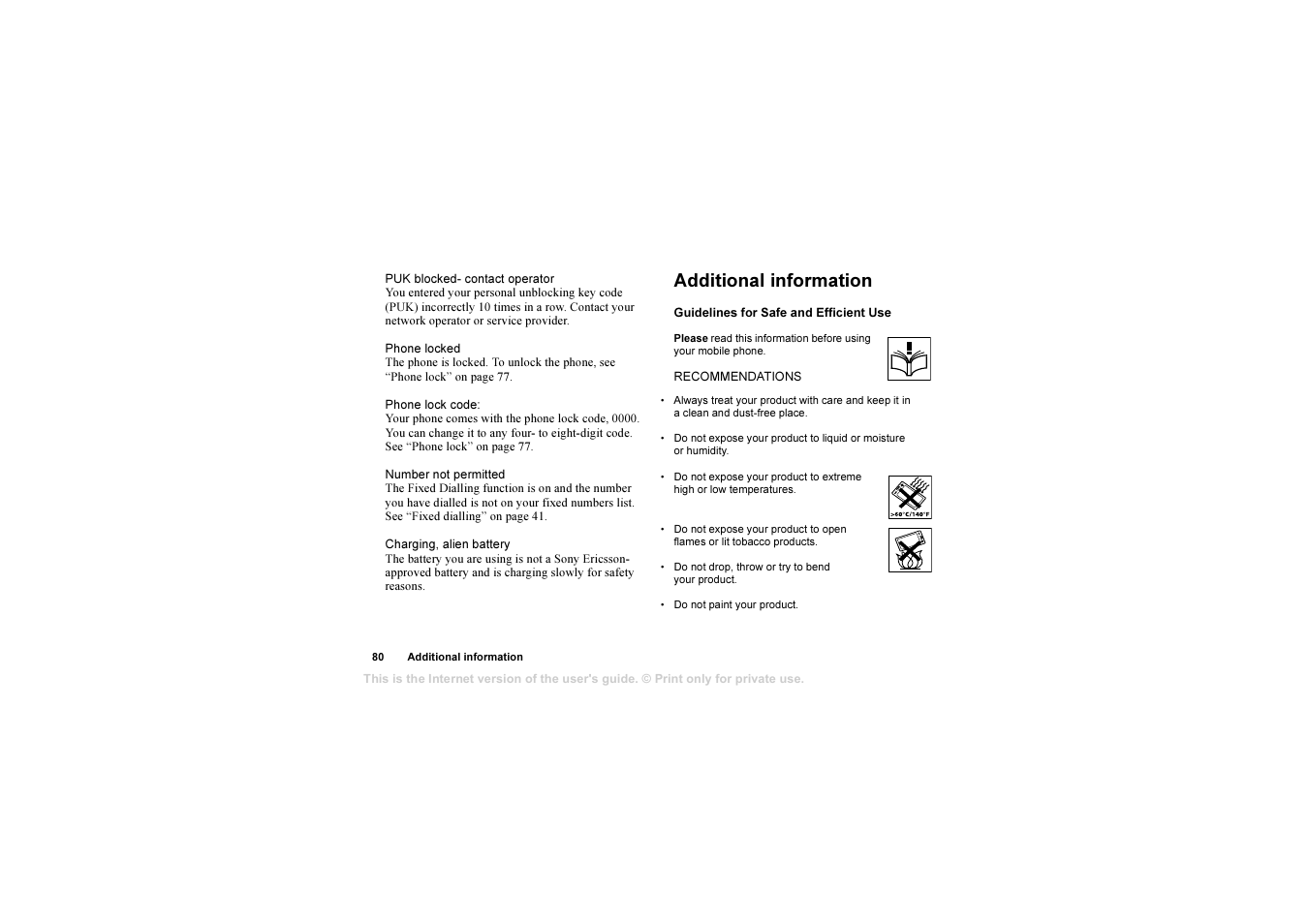 Additional information, Additional information 80 | Sony T610 User Manual | Page 80 / 95