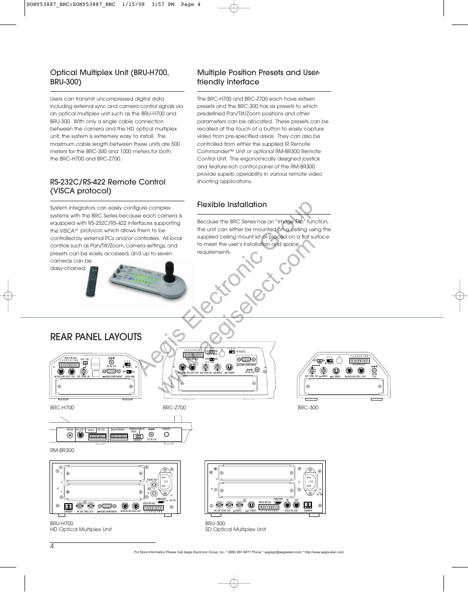 Rear panel layouts, Flexible installation | Sony BRC-H700 User Manual | Page 4 / 8