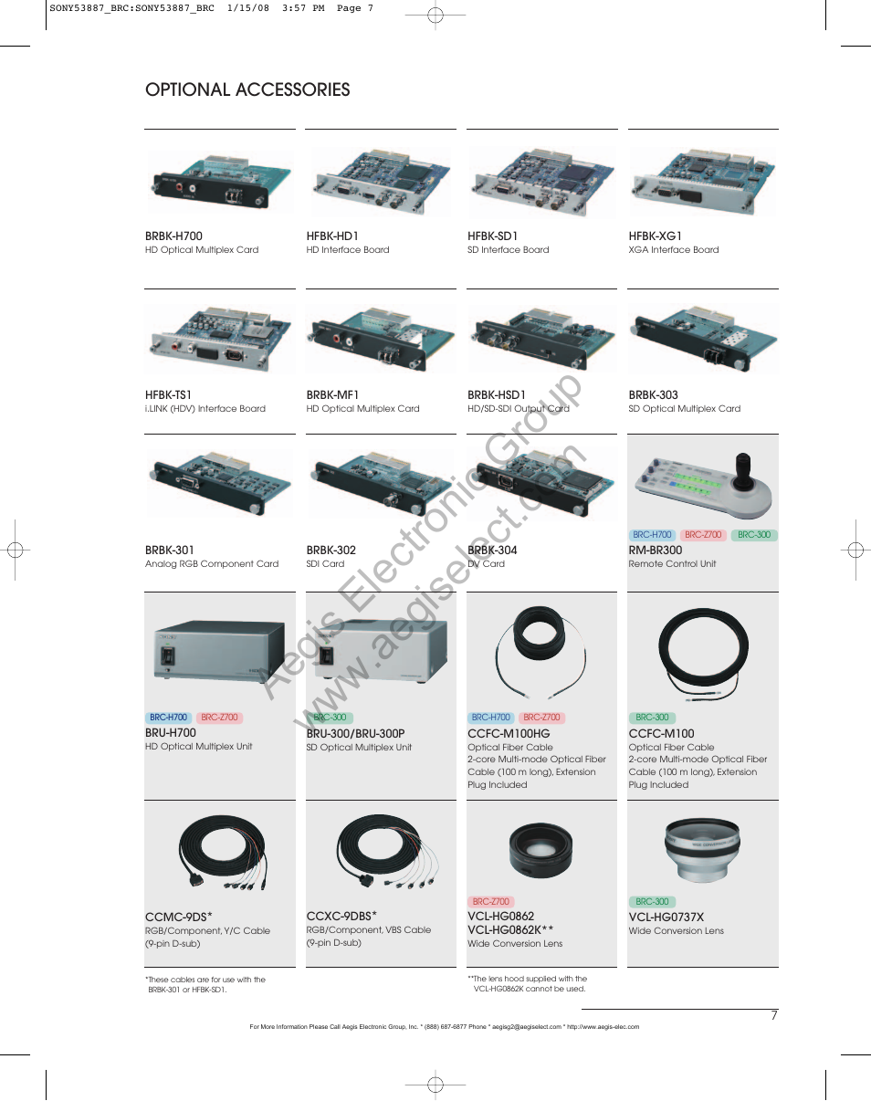 Optional accessories | Sony BRC-H700 User Manual | Page 7 / 8