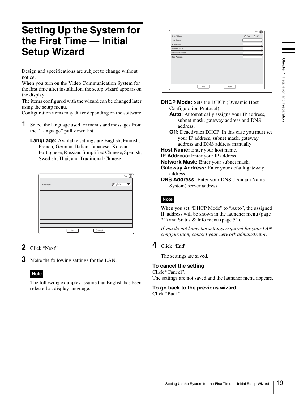 Wizard | Sony PCS-TL33 User Manual | Page 19 / 129