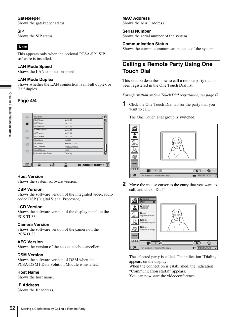 Calling a remote party using one touch dial, D 52, Page 4/4 | Sony PCS-TL33 User Manual | Page 52 / 129