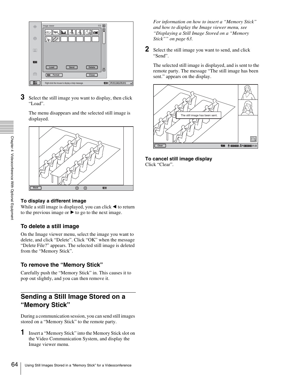 Sending a still image stored on a “memory stick | Sony PCS-TL33 User Manual | Page 64 / 129
