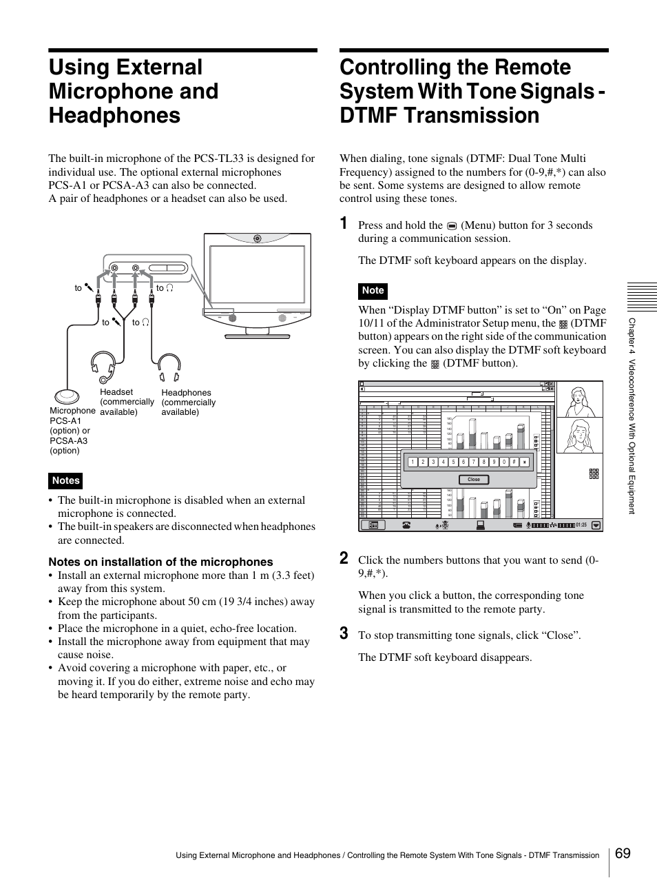 Using external microphone and headphones, Transmission | Sony PCS-TL33 User Manual | Page 69 / 129