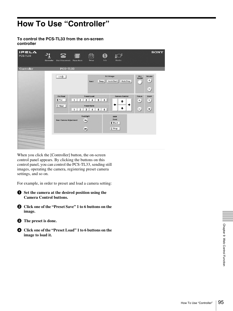 How to use “controller | Sony PCS-TL33 User Manual | Page 95 / 129
