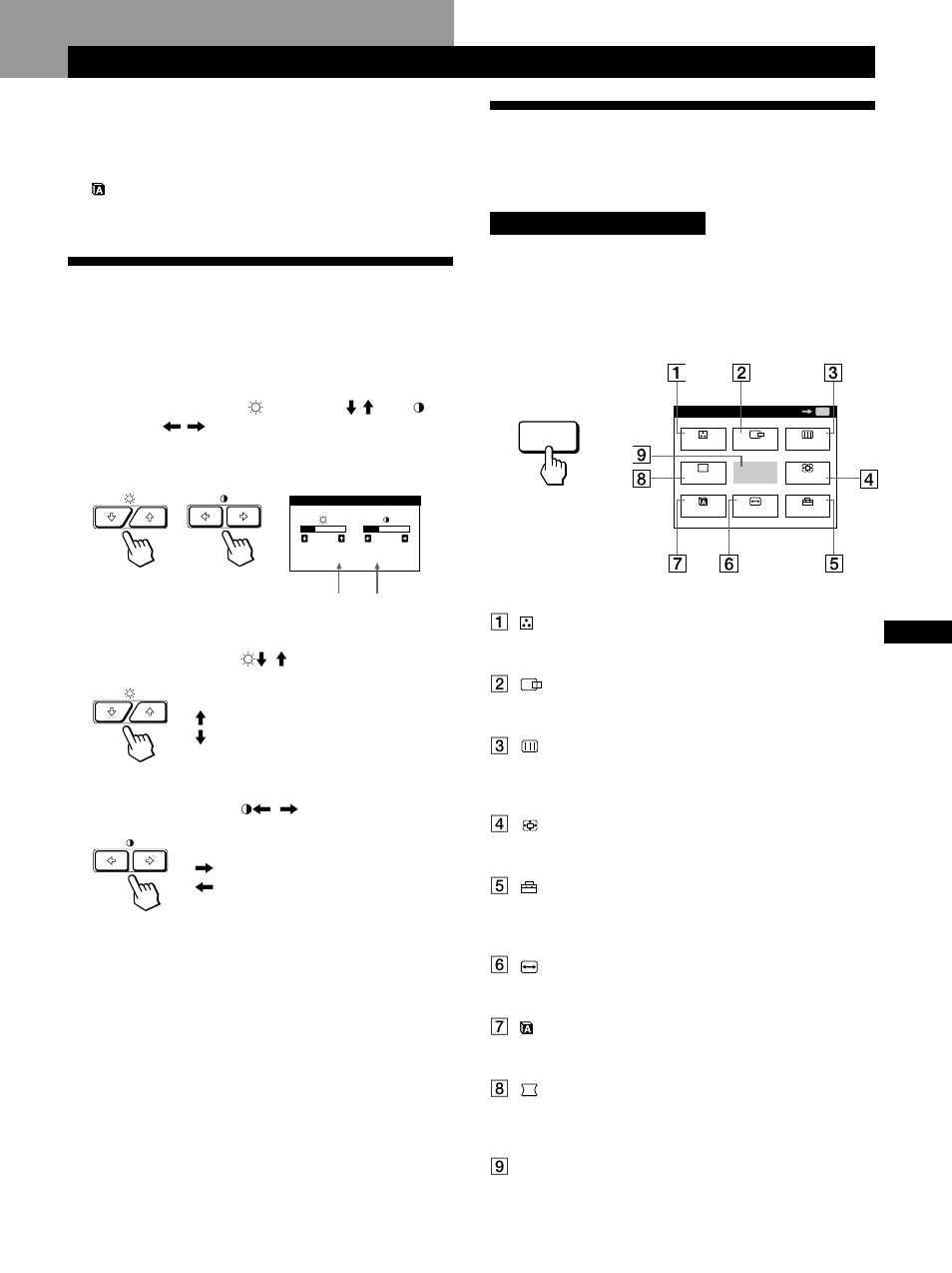 Einstellen von bildhelligkeit und kontrast, Das bildschirmmenüsystem, Einstellen des monitors | Sony GDM-200PST9 User Manual | Page 49 / 104