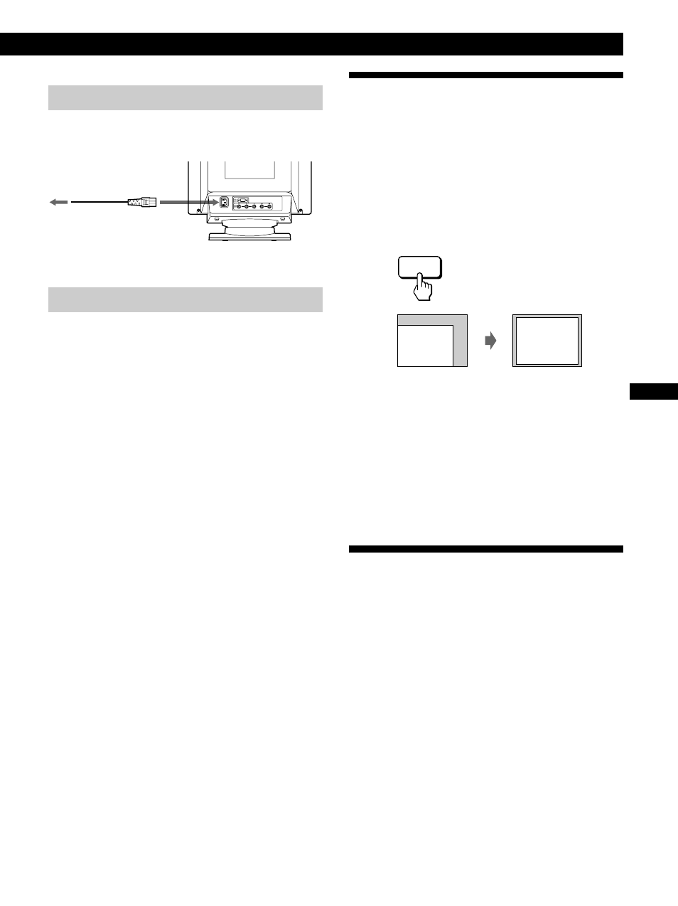 Selecting the on-screen display language, Getting started, Step 2: connect the power cord | Step 3: turn on the monitor and computer | Sony GDM-200PST9 User Manual | Page 7 / 104