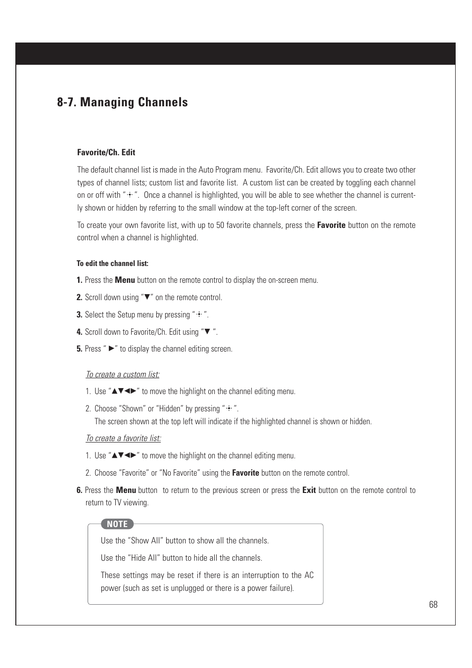7. managing channels | Sony SAT-HD200 User Manual | Page 69 / 104