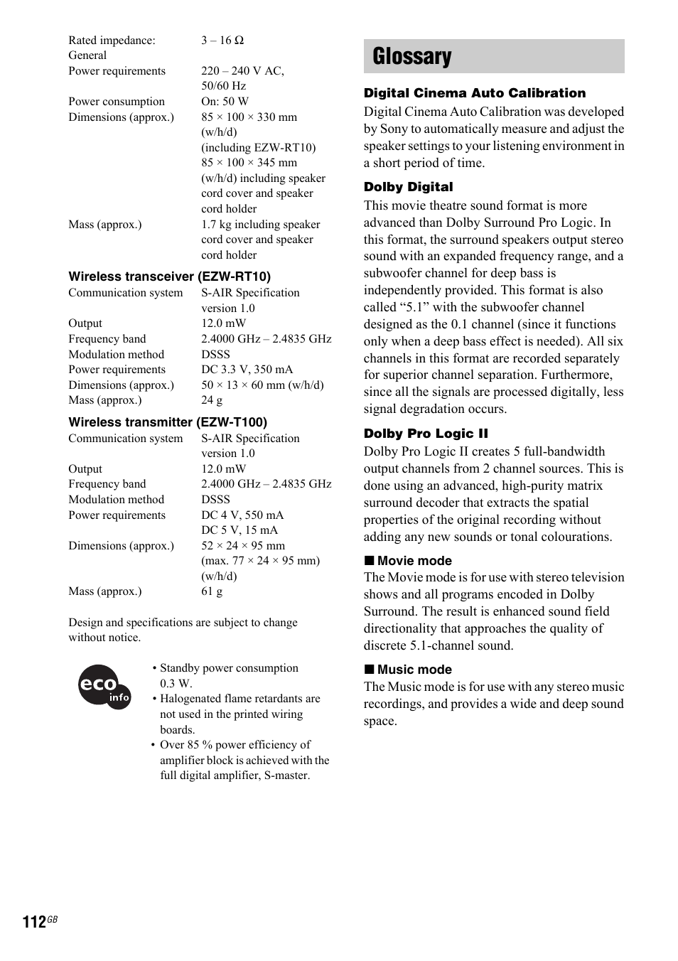 Glossary | Sony 3-299-549-11(1) User Manual | Page 112 / 127