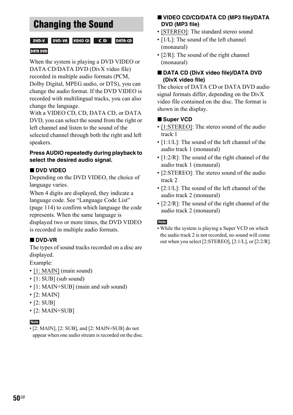 Changing the sound | Sony 3-299-549-11(1) User Manual | Page 50 / 127
