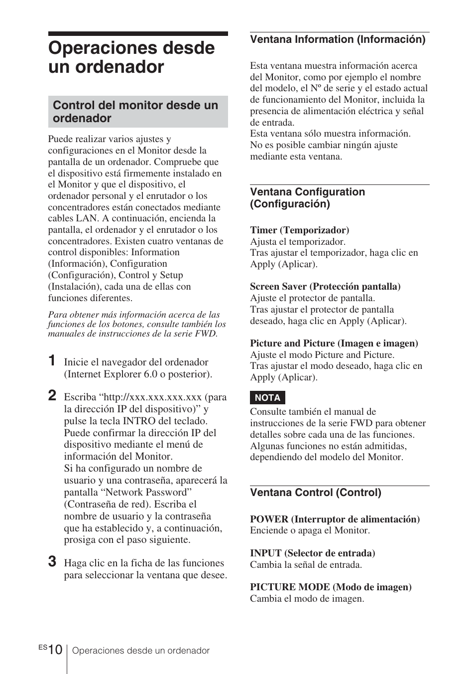 Operaciones desde un ordenador, Control del monitor desde un ordenador | Sony BKM-FW32 User Manual | Page 66 / 100