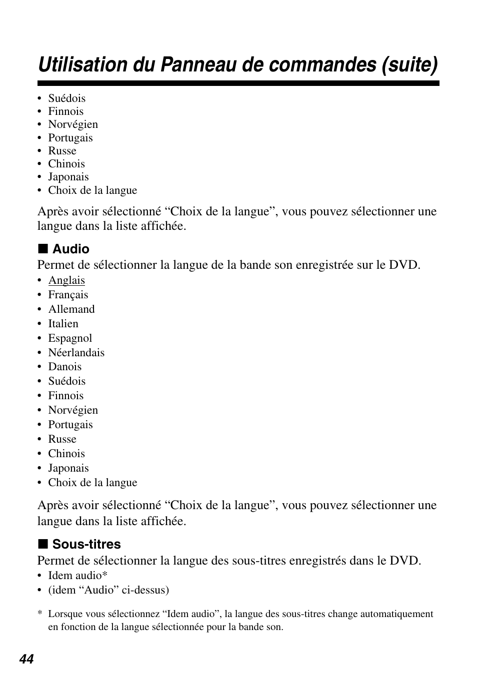Utilisation du panneau de commandes (suite) | Sony SCPH-97042 User Manual | Page 100 / 170