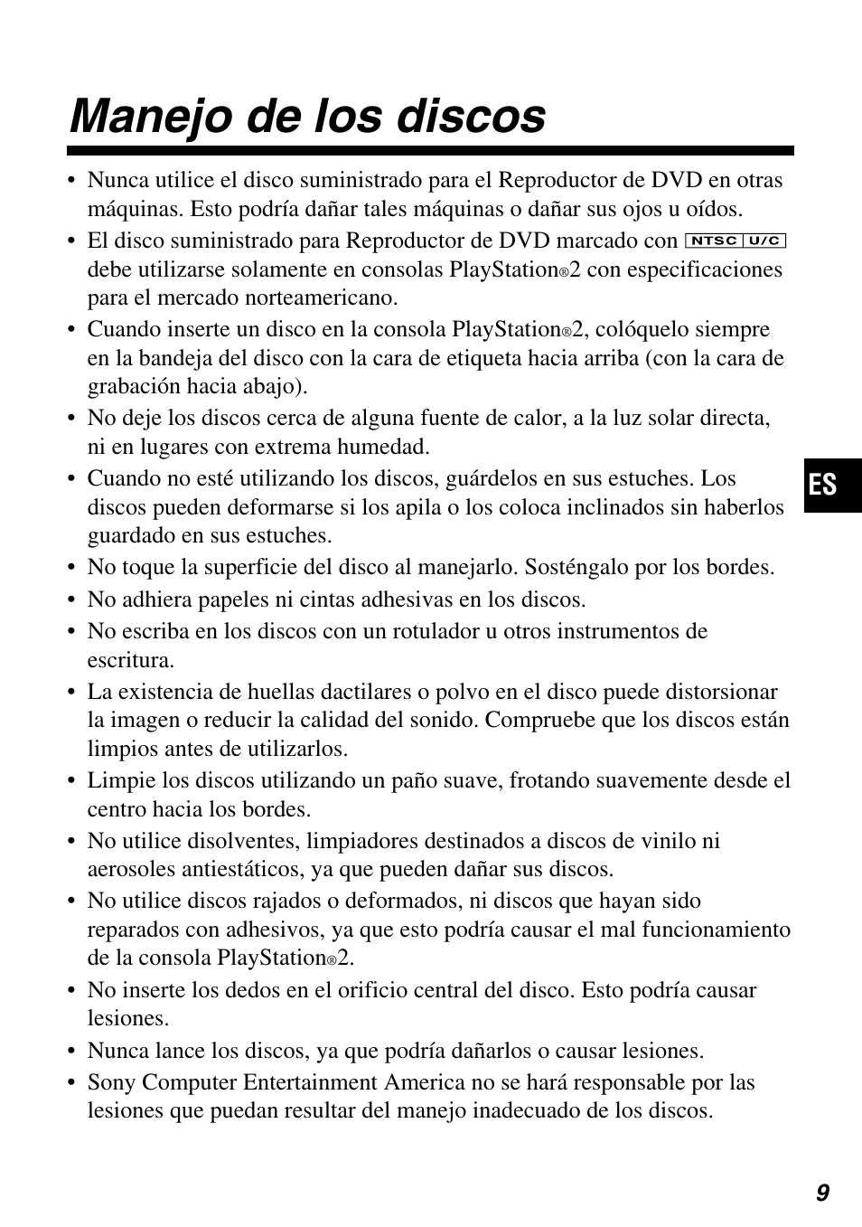 Manejo de los discos | Sony SCPH-97042 User Manual | Page 121 / 170