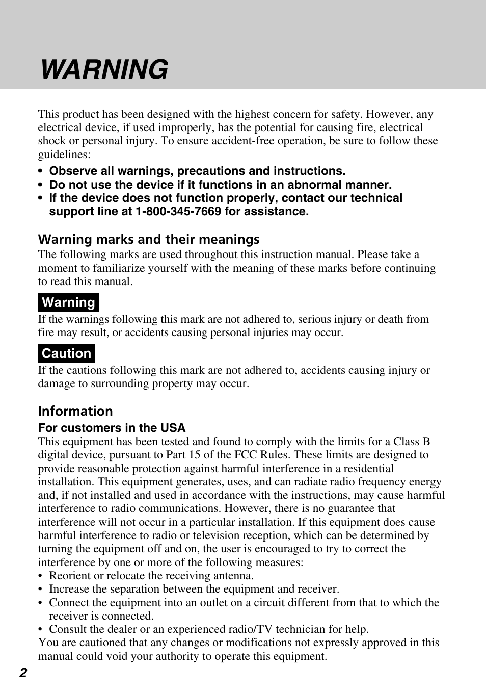 Warning | Sony SCPH-97042 User Manual | Page 2 / 170