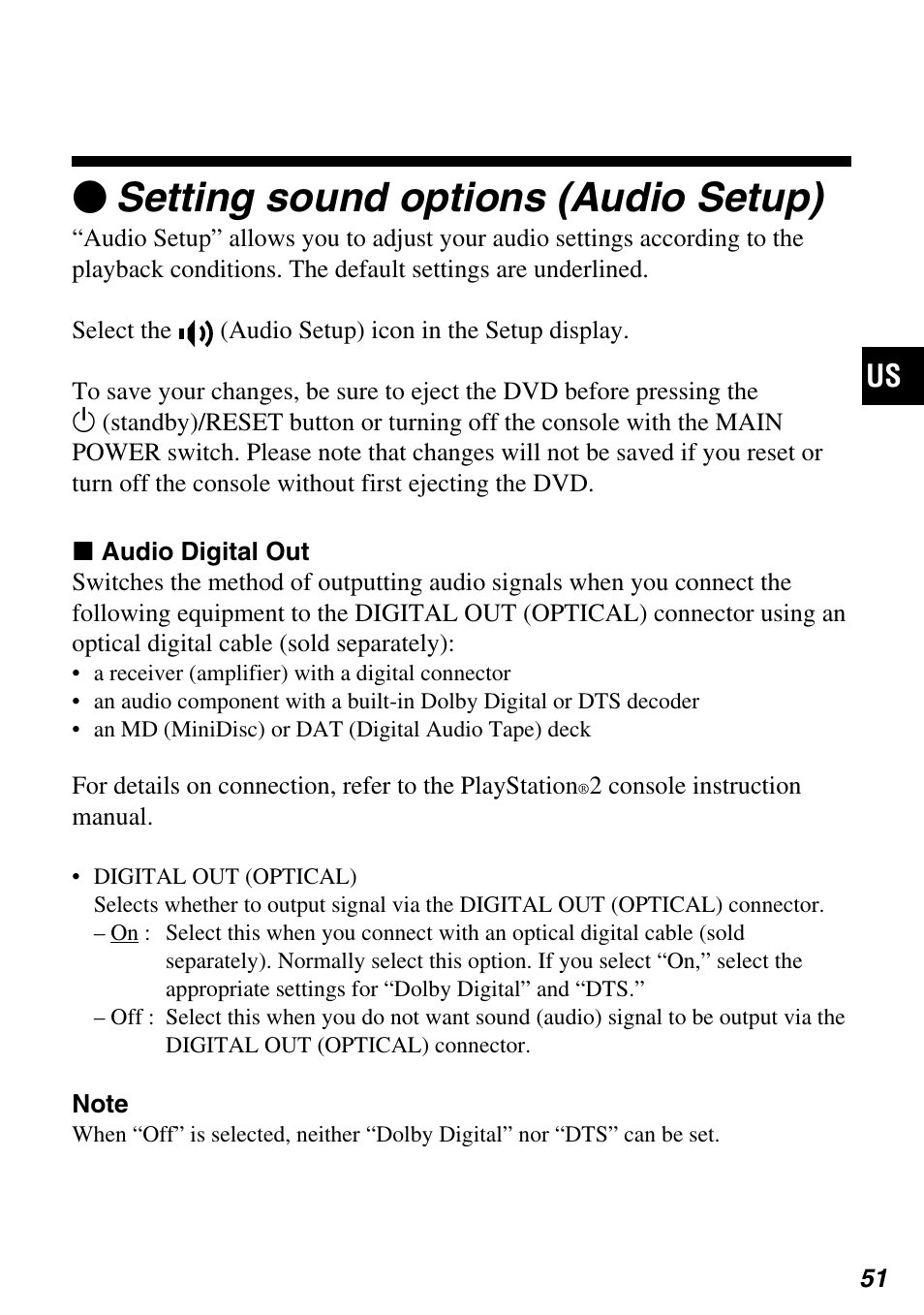Zsetting sound options (audio setup) | Sony SCPH-97042 User Manual | Page 51 / 170