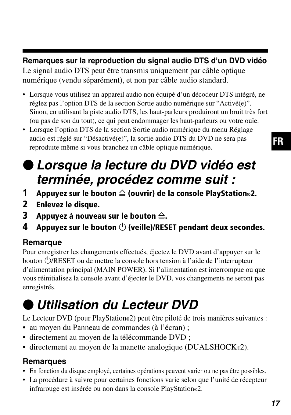 Zutilisation du lecteur dvd | Sony SCPH-97042 User Manual | Page 73 / 170