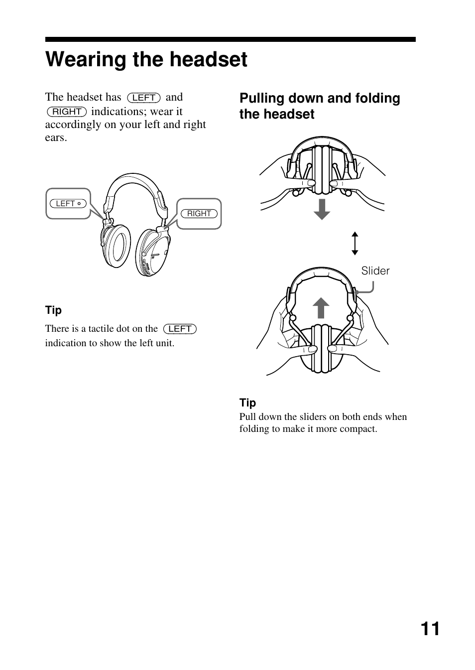 Wearing the headset | Sony DR-BT50 User Manual | Page 11 / 28