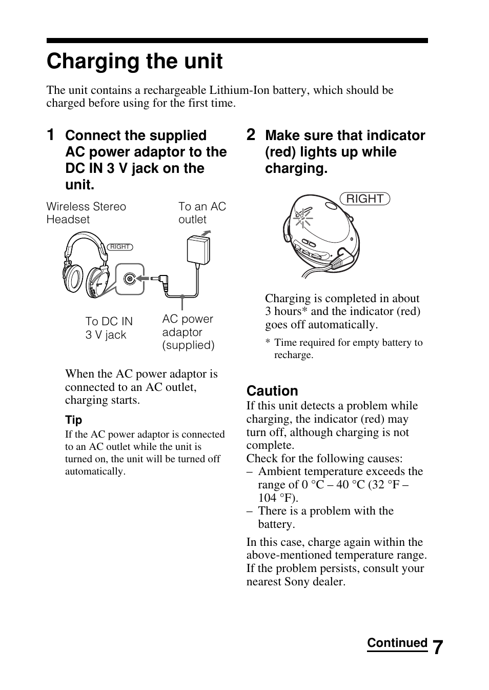 Charging the unit | Sony DR-BT50 User Manual | Page 7 / 28