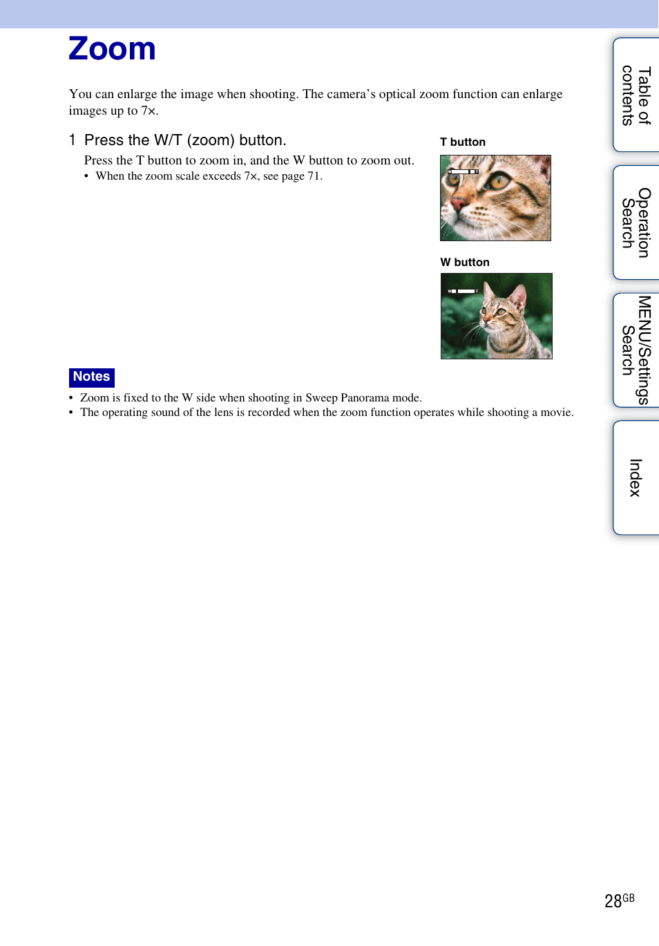 Zoom, N (28) | Sony Cyber-shot 4-176-667-12(1) User Manual | Page 28 / 128