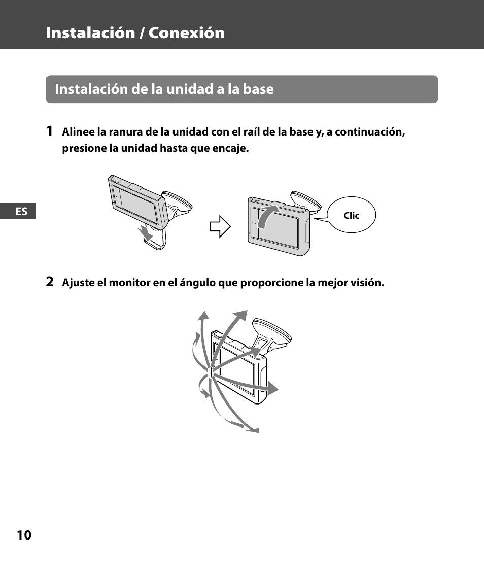 Instalación / conexión, Instalación de la unidad a la base 1 | Sony 4-000-805-11 User Manual | Page 66 / 88