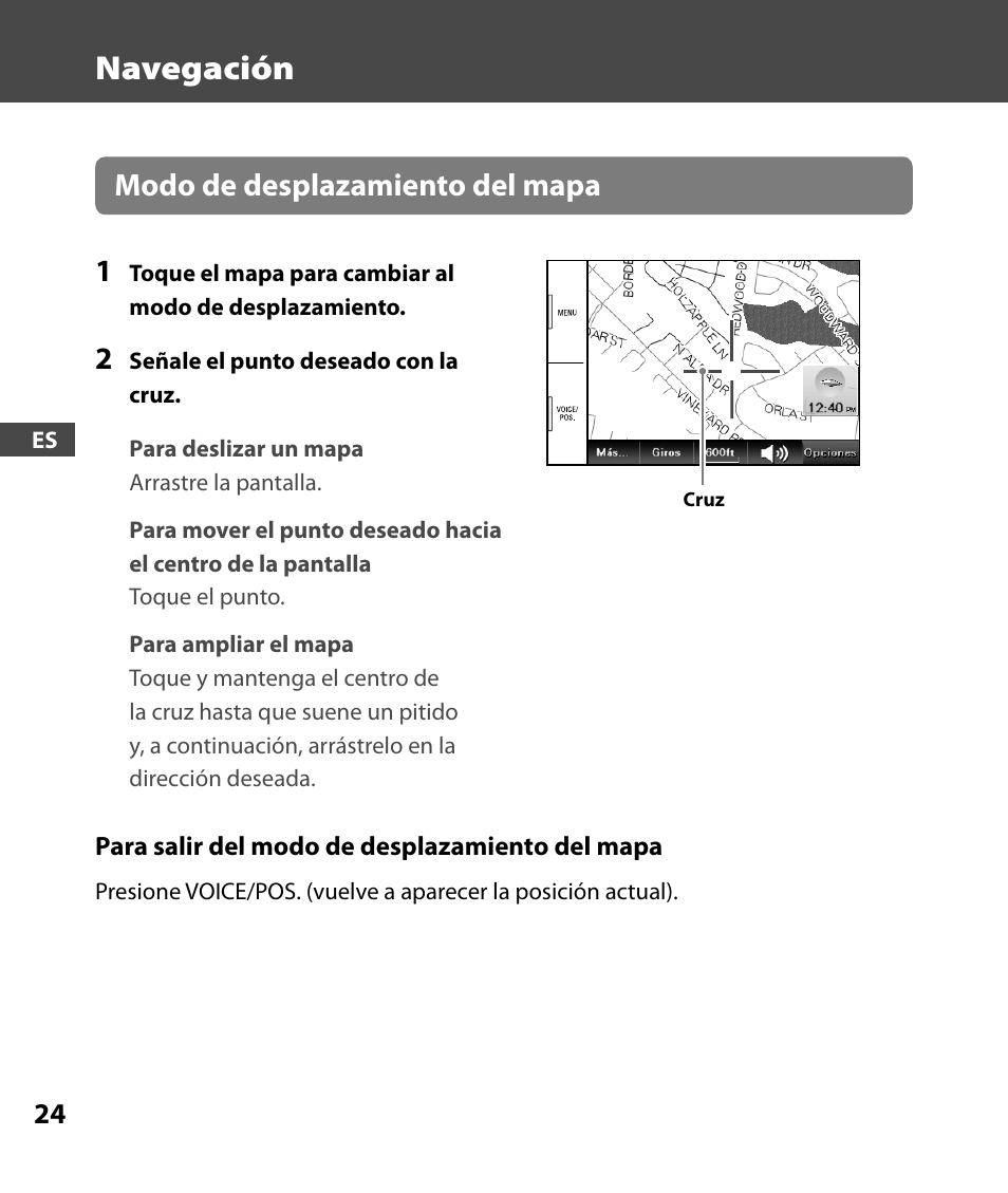 Navegación, Modo de desplazamiento del mapa 1 | Sony 4-000-805-11 User Manual | Page 80 / 88