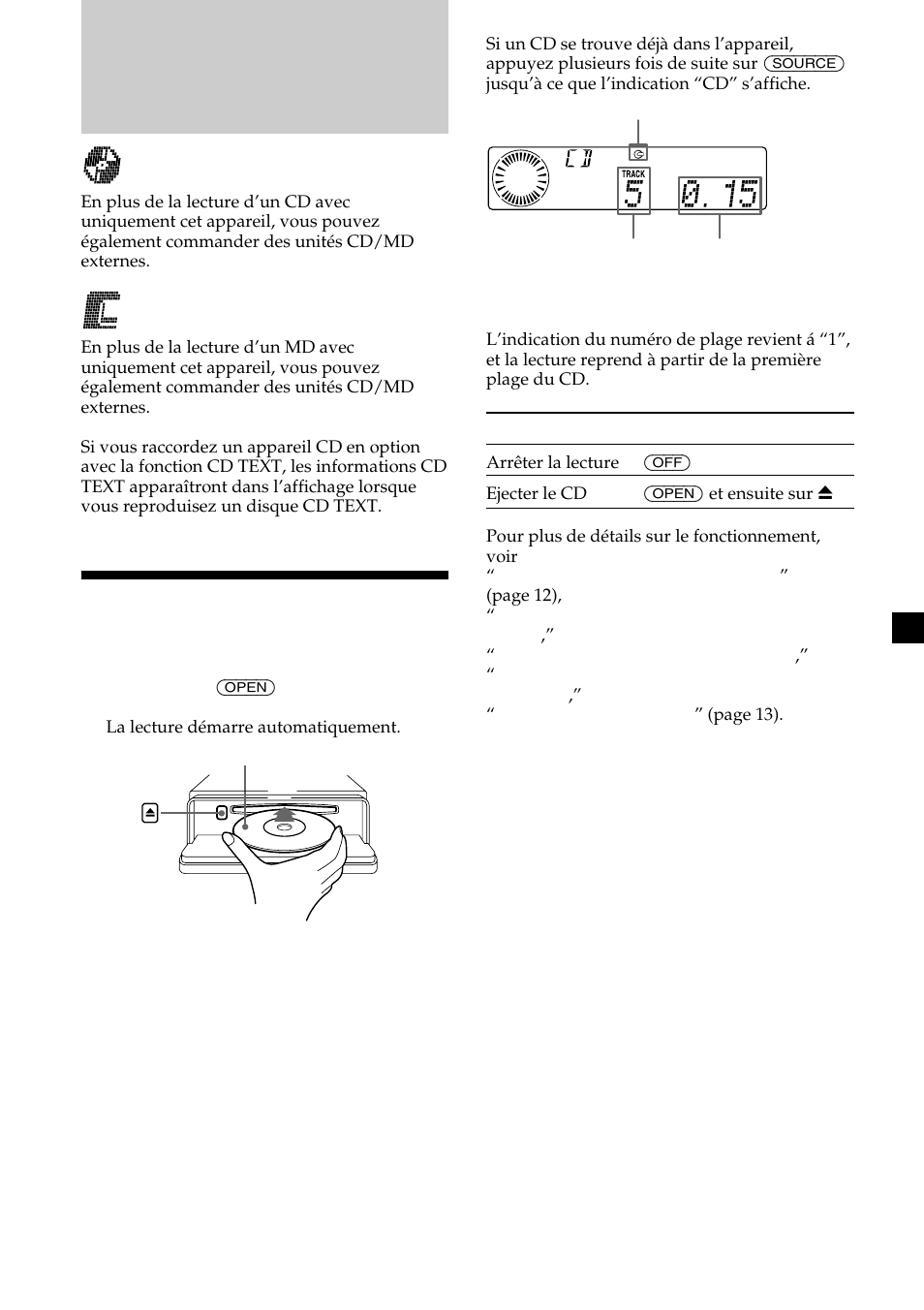 Cd/md, Ecoute d’un cd avec le cdx-c8050x uniquement | Sony MDX-C8500X User Manual | Page 49 / 116