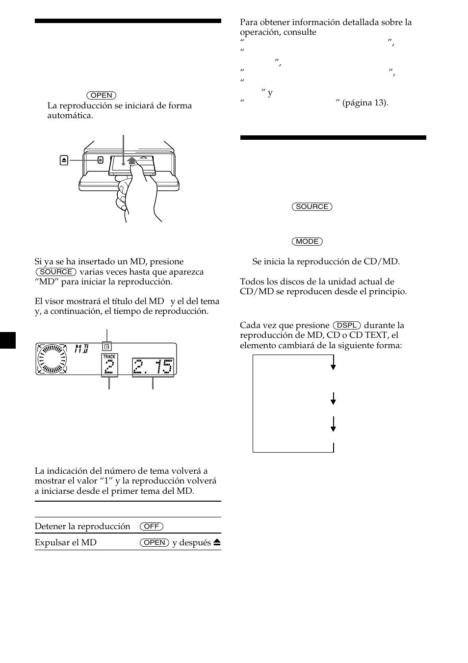 Reproducción de cd o de md | Sony MDX-C8500X User Manual | Page 88 / 116