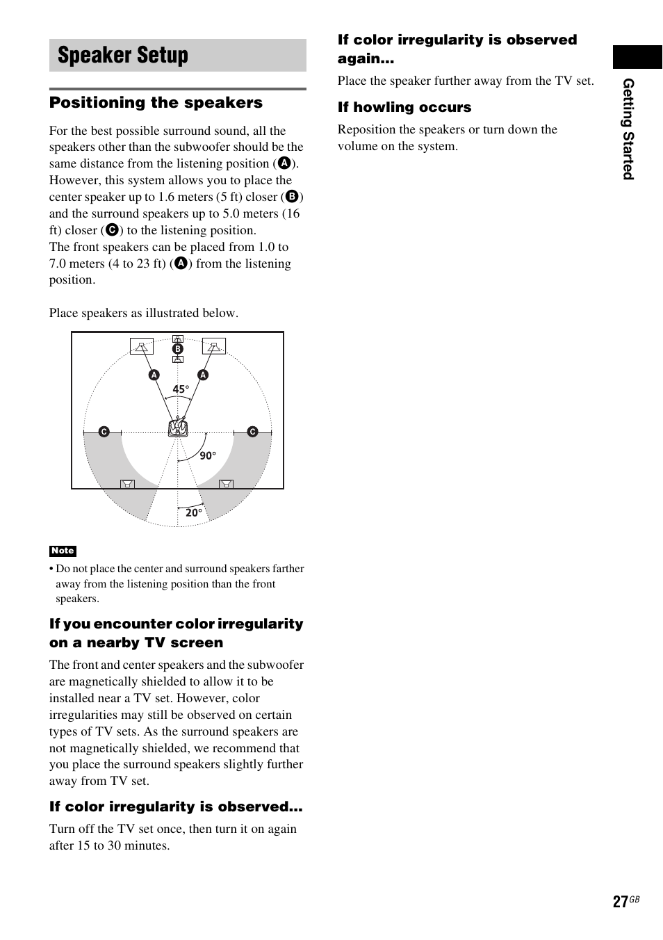 Speaker setup | Sony SRSDZ10 User Manual | Page 27 / 92
